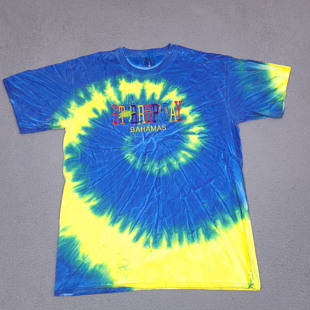 Comfort Colors Stirrup Cay Bahamas Tie Dye T-Shirt Mens Large Colorful Embroider
